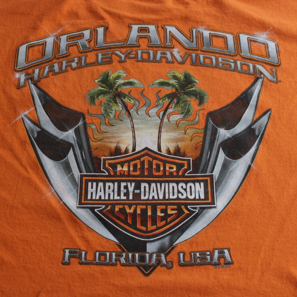 Harley-Davidson Orlando Florida Graphic T-Shirt Orange Mens 2XL 2017 Souvenir